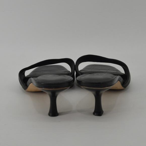 Antonio Melanie Wms Sz 9 Slip On Sandals Black Leather Kitten Heel - Picture 13 of 14